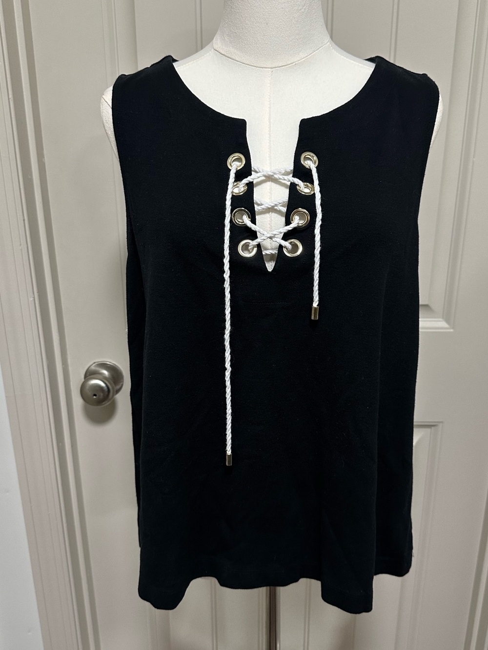 The Limited Black Sleeveless Lace-Up Tank with White Cord